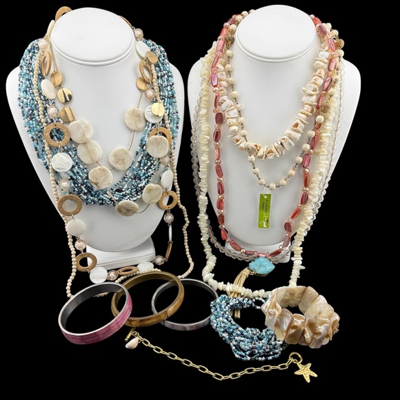 Jewelry - Boho Jewelry Lot Coastal Shell Beaded Bracelet Necklace Some Signed